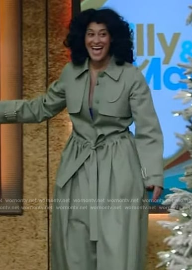 Tracee Ellis Ross's green trench coat on Live with Kelly and Mark