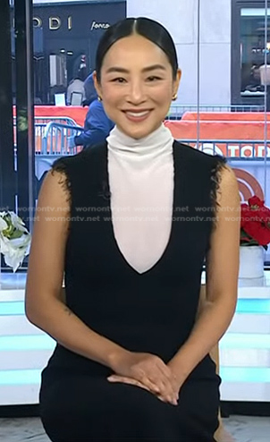 Greta Lee's black and white layered dress on Today