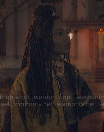 Hazel's patchwork jacket on The Other Black Girl