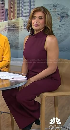 Hoda's burgundy sleeveless top and pants on Today