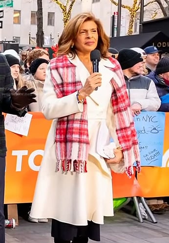 Hoda's white coat and plaid scarf on Today