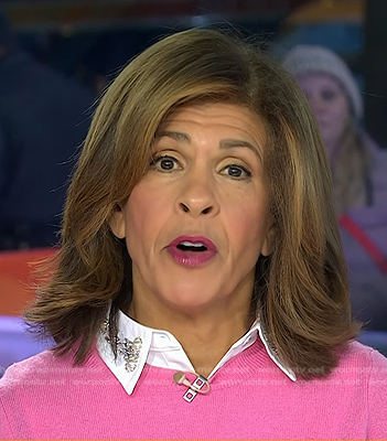 Hoda's white pearl embellished collar on Today