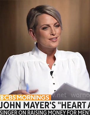 Jamie Yuccas' white button down blouse on CBS Mornings