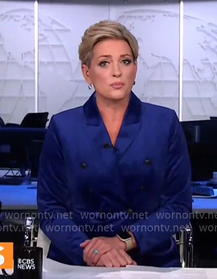Jamie Yuccas' blue velvet blazer on CBS Mornings