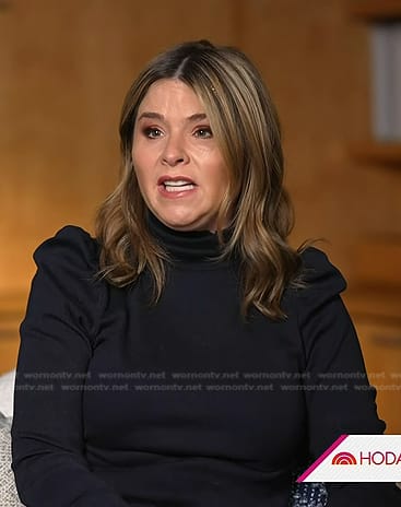 Jenna’s navy turtleneck top and loafer mules on Today