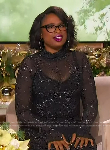 Jennifer's black sheer rhinestone dress on The Jennifer Hudson Show