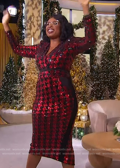 Jennifer's red houndstooth sequin dress on The Jennifer Hudson Show