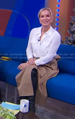 Jennifer's white shirt and beige skirt on Good Morning America