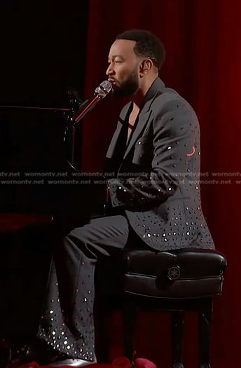 John Legend's grey embellished suit on The Voice
