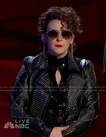 Jordan Rainer's black studded moto jacket on The Voice