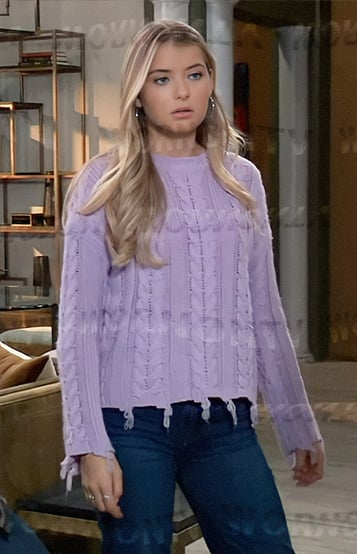 Josslyn's purple cable knit sweater on General Hospital