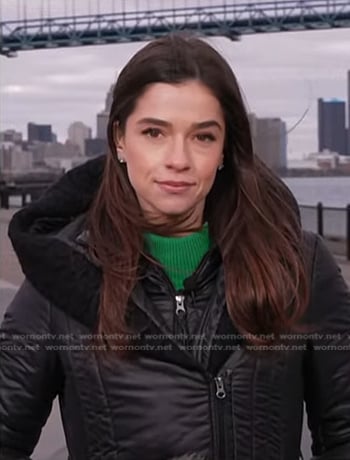 Julie's black hooded puffer coat on NBC News Daily