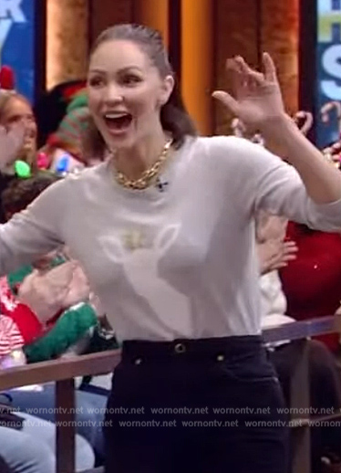 Katharine's gray reindeer sweater on Live with Kelly and Mark