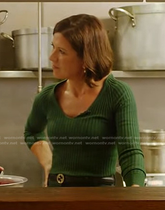 Kelly Cobiella's green ribbed v-neck top on Today