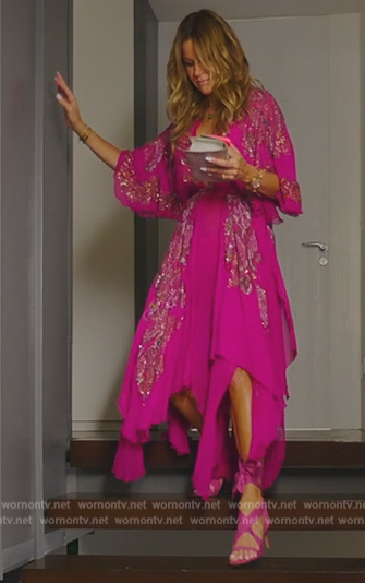 Kelly's pink embellished drape dress on The Real Housewives Ultimate Girls Trip
