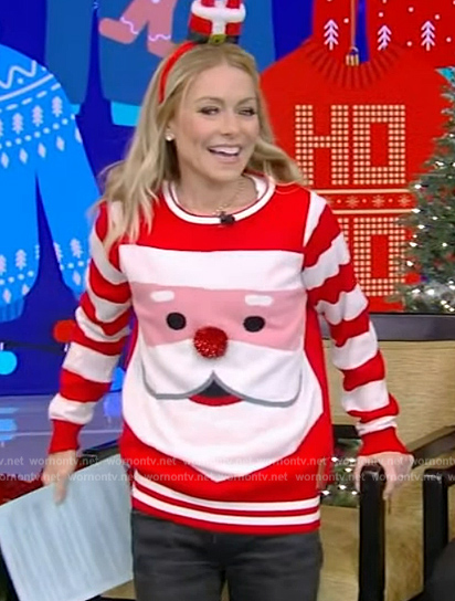Kelly's Santa ugly Christmas sweater on Live with Kelly and Mark