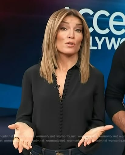 Kit's black button down blouse on Access Hollywood