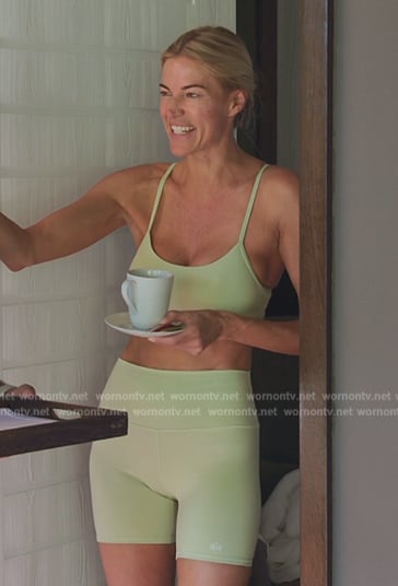 Kristen's light green sports bra and biker shorts on The Real Housewives Ultimate Girls Trip