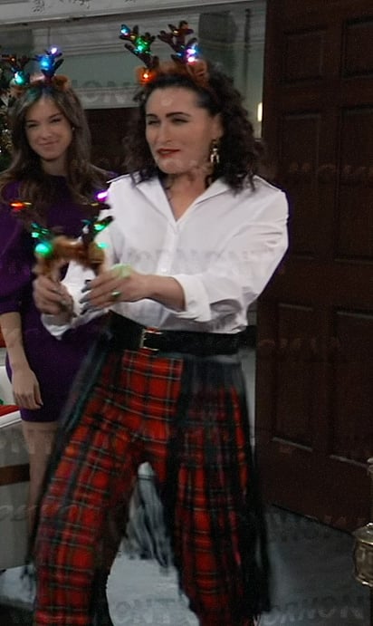 Lois's red plaid pants with fringed leather belt on General Hospital