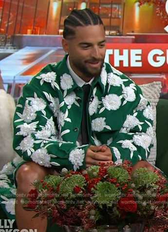Maluma's green floral embroidered jacket on The Kelly Clarkson Show
