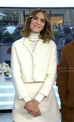 Mandy Moore's white cropepd jacket and skirt on Today