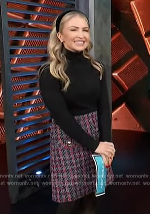 Maria Provenzano's plaid tweed mini skirt on Access Hollywood