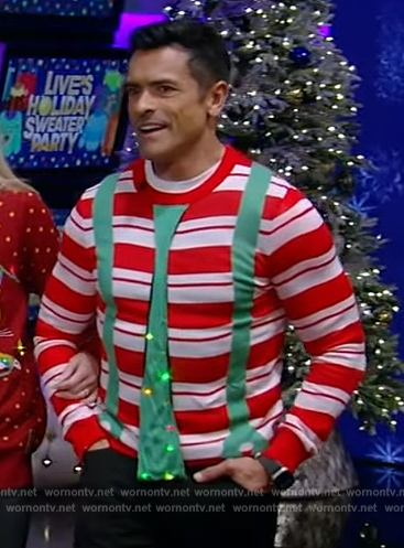 Mark's striped ugly Christmas sweater on Live with Kelly and Mark