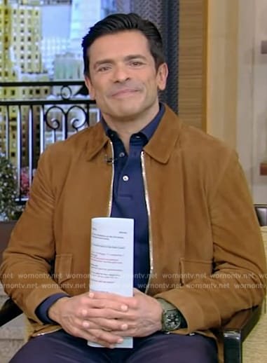 Mark's brown suede jacket on Live with Kelly and Mark