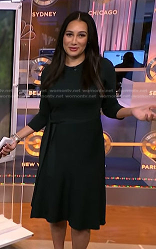 Morgan's dark green tie waist dress on NBC News Daily