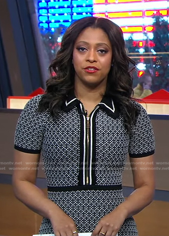 Morgan Norwood's black zip front tweed dress on Good Morning America