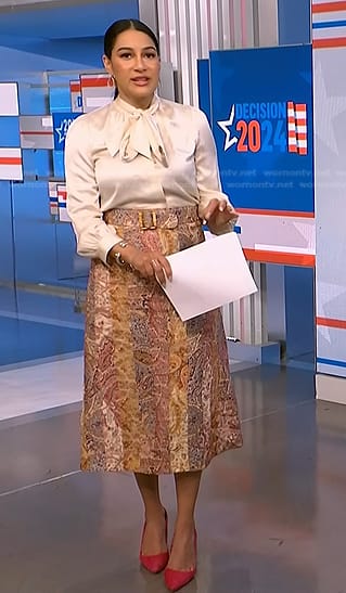 Morgan's paisley belted skirt on NBC News Daily