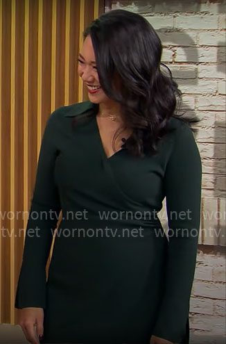 Nancy Chen's green collared wrap dress on CBS Mornings