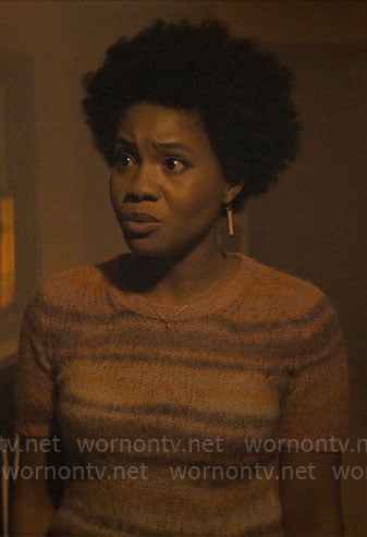 Nella's striped fluffy short sleeve sweater on The Other Black Girl