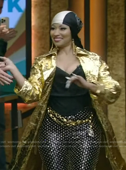Nicki Minaj's gold metallic coat on Live with Kelly and Mark
