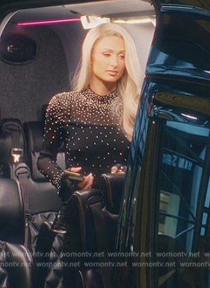 Paris's black crystal embellished sheer top on Paris in Love