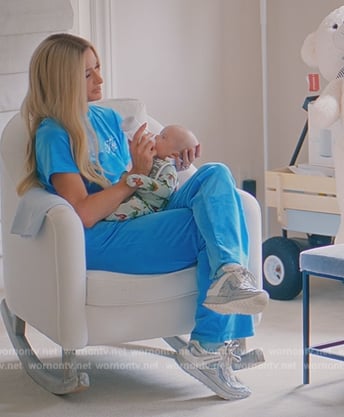 Paris's blue velour crop top and pants on Paris in Love