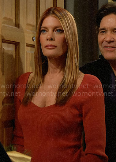 Phyllis's rust red rib knit top on The Young and the Restless