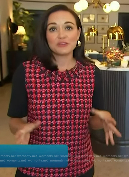 Lindsay Myers's pink tweed top on Access Hollywood