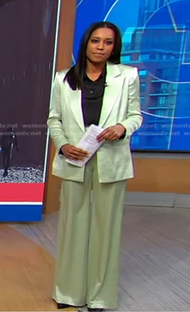 Rachel's pastel green blazer and pants on Good Morning America