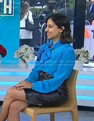 Dr. Rekha Kumar's blue tie neck blouse on Today