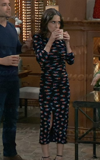 Sam's black rose print dress on General Hospital