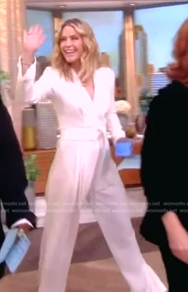 Sara's white tie waist jumpsuit on The View