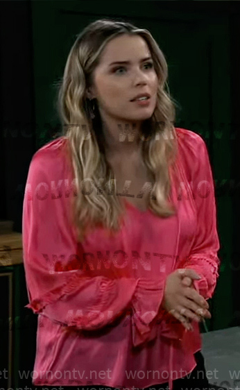 Sasha's pink ruffle sleeve blouse on General Hospital