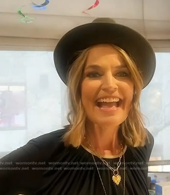 Savannah's black gathered neck top on Today
