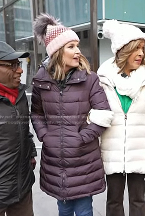 Savannah's purple puffer coat and beanie on Today