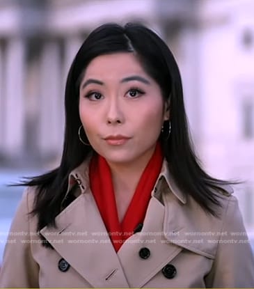 Selina Wang's tanned trench coat on Good Morning America