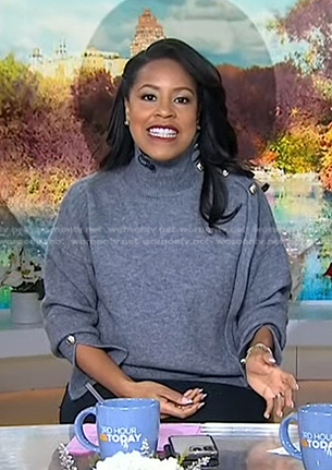 Sheinelle's grey buttoned turtleneck sweater on Today