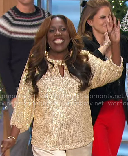 Sheryl's gold sequin keyhole top on The Talk