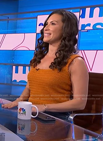 Stephanie Mansour's orange crochet tank on NBC News Daily