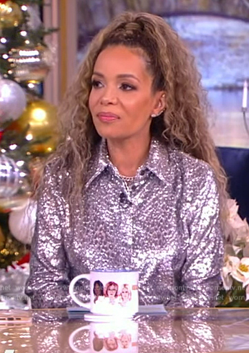 Sunny's silver printed blouse and fringe skirt on The View